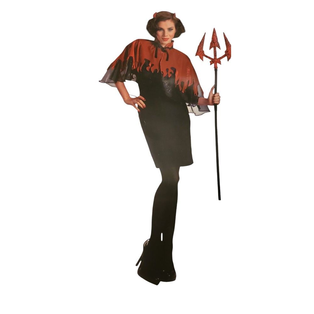 Creepy Adult Devil Cape‎ Horns Witch Costume Cosplay Halloween Size One Party